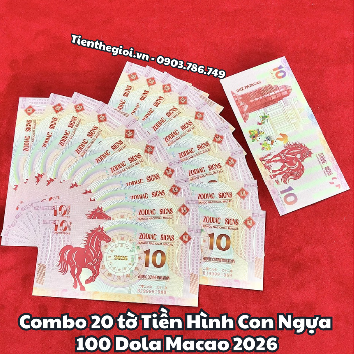Combo 20 Tiền Lì Xì 10 Dola Macao Hình Con Ngựa 2026